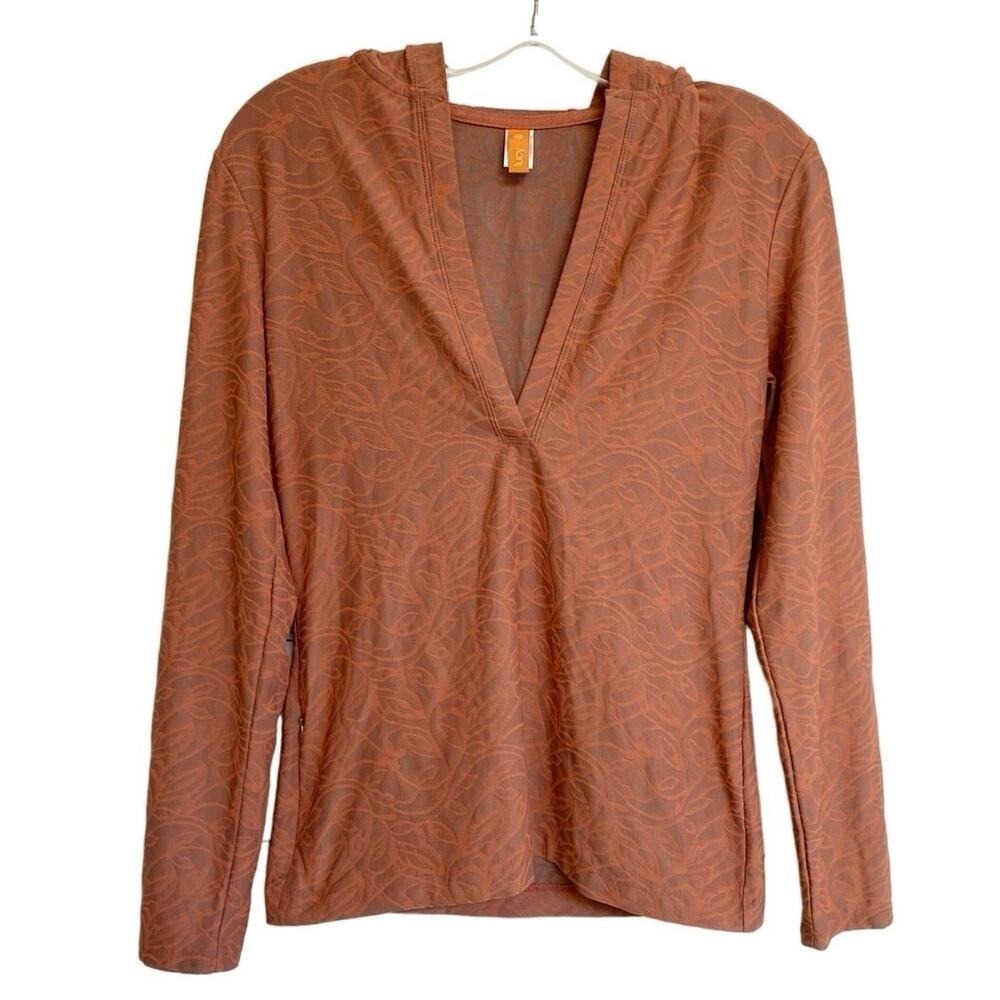 Lucy Activewear‎ Athleisure Orange Floral Pullover Hoodie Long Sleeve Shirt XS